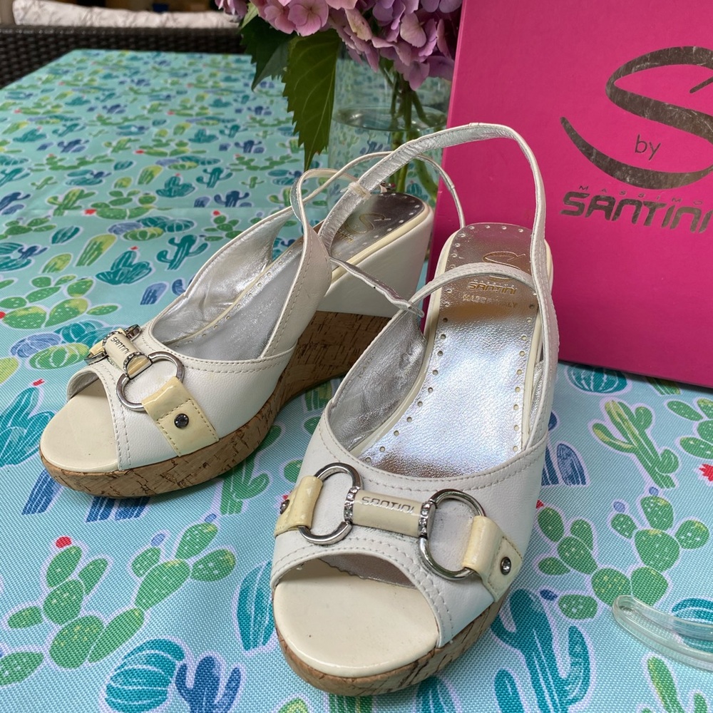 White Slingback Cork Wedges